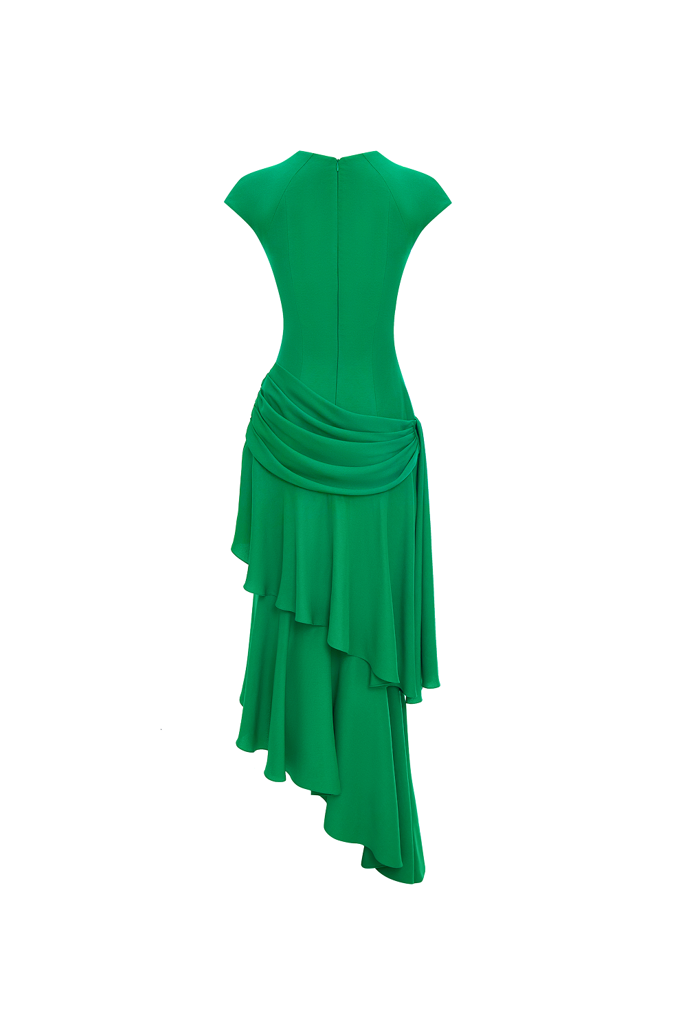Viscose crepe asymmetric maxi dress with draping