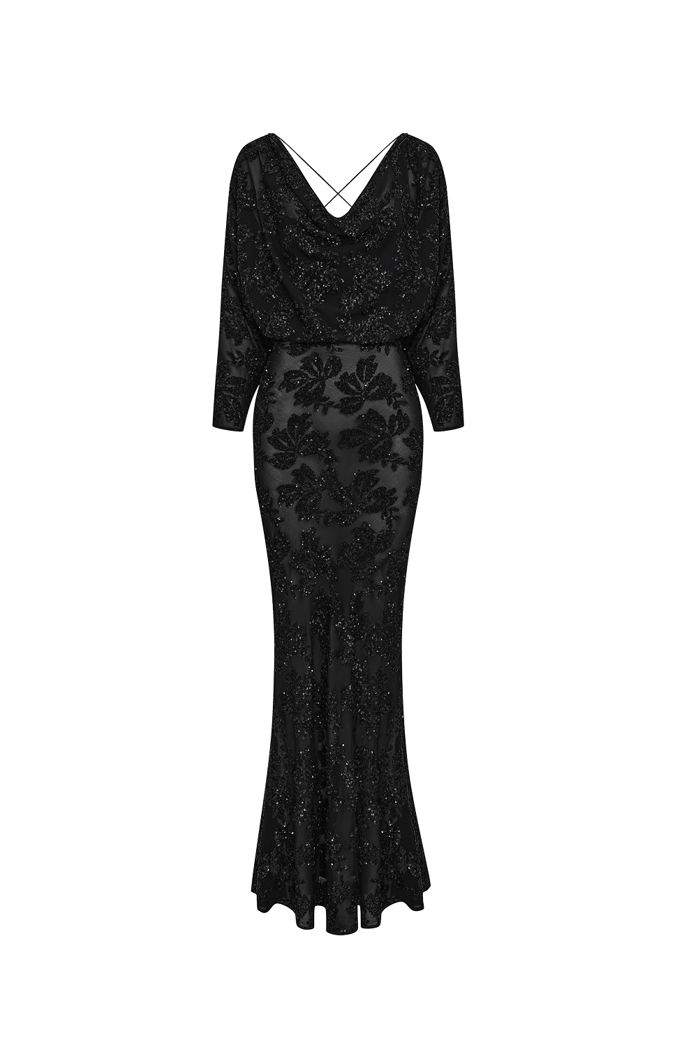 Sequin chiffon maxi dress with batwing sleeves