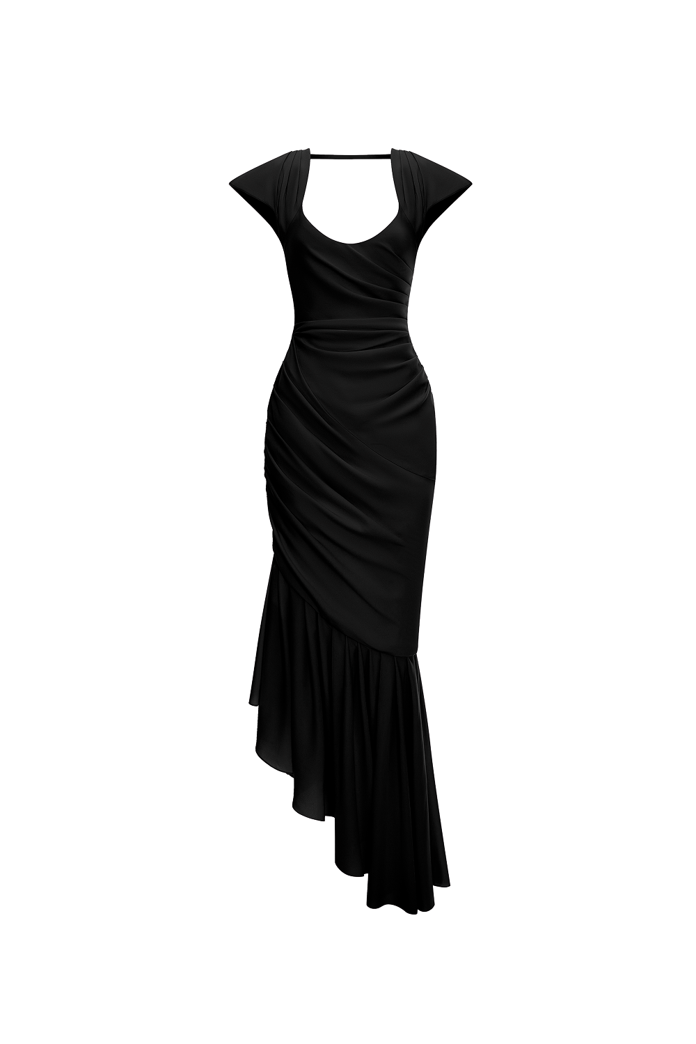 Viscose crepe asymmetric maxi dress with draping