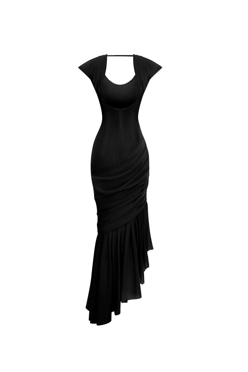 Viscose crepe asymmetric maxi dress with draping black 057DX001 RASARIO Viscose crepe asymmetric maxi dress with draping black 057DX001 RASARIO