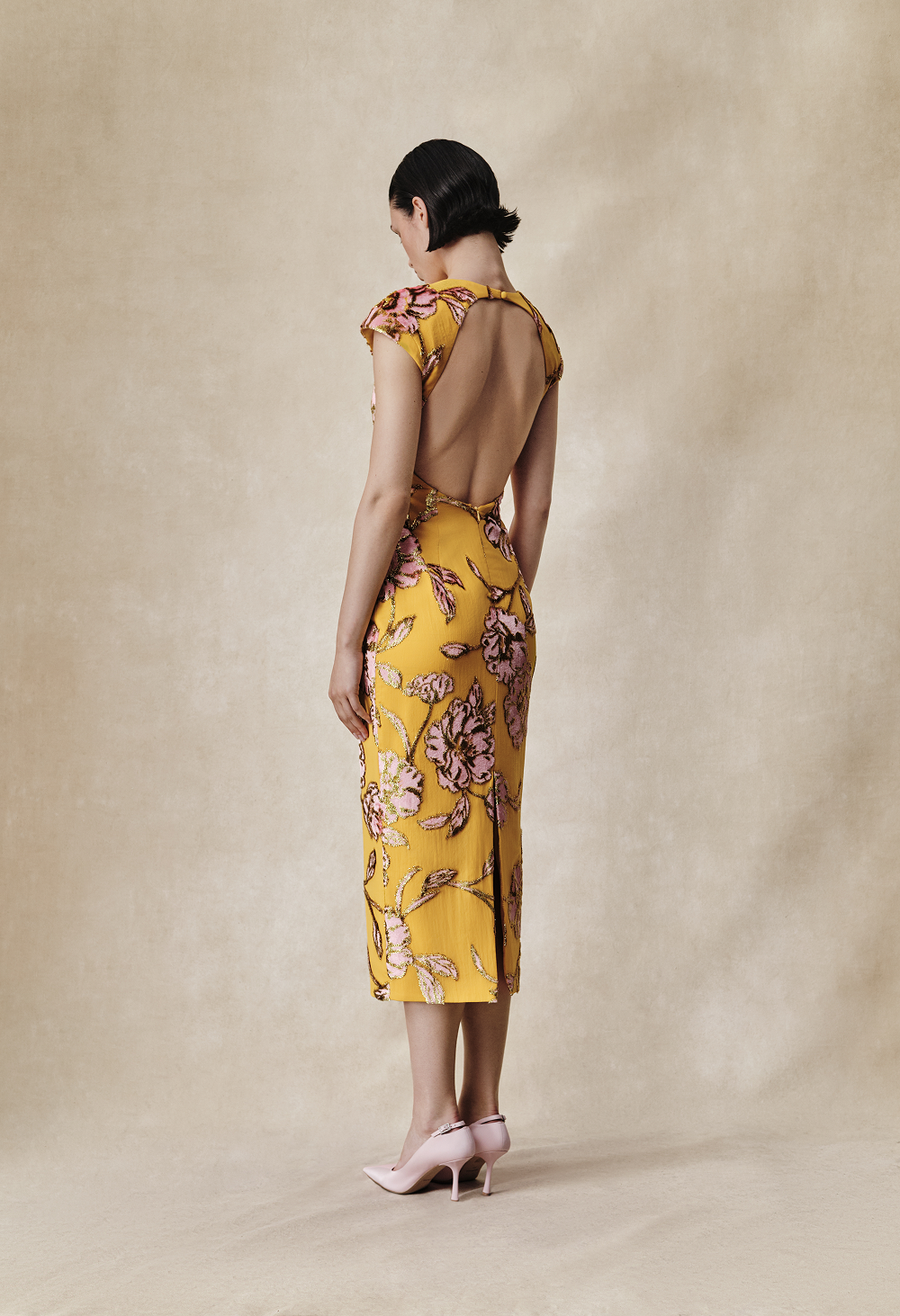 Devoré velvet midi dress with open back