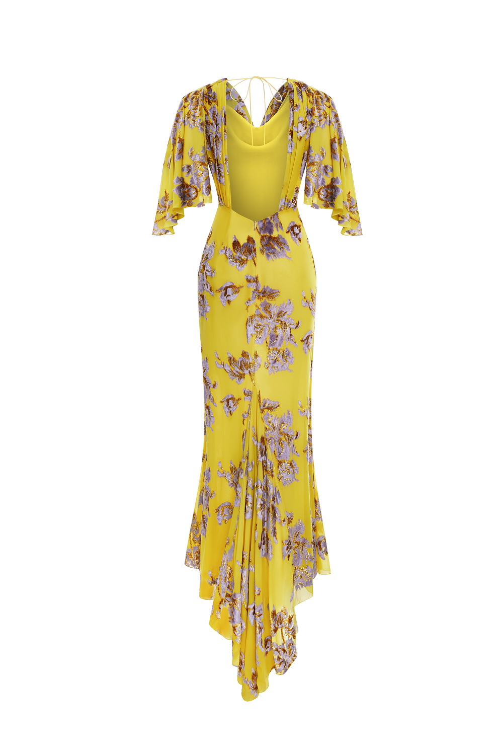 Devoré velvet maxi dress with cowl back and train
