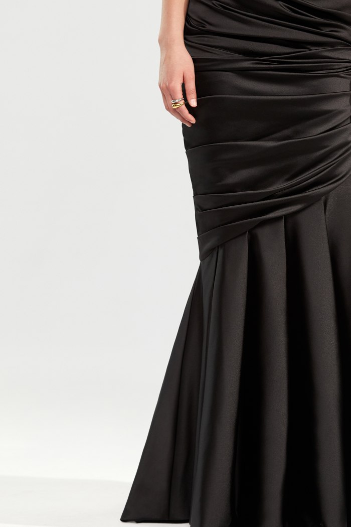 Satin maxi dress with a train