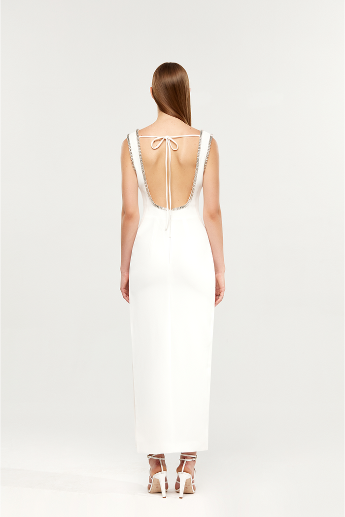 Midi Evening Dress with Waist Drape Detailed Slits - 9196C main image 0