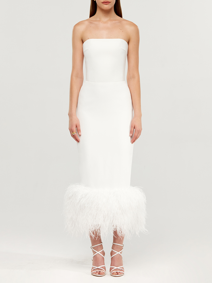 Сorset crepe long midi dress with fringe