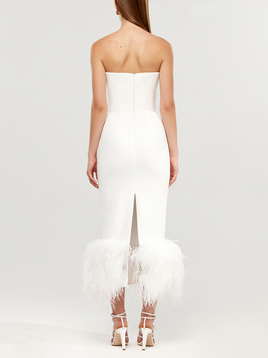 Сorset crepe long midi dress with fringe