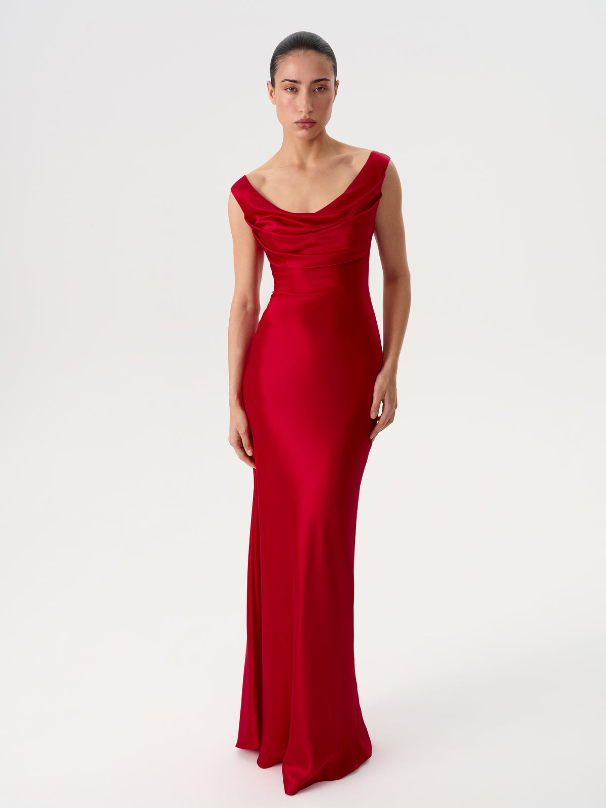 Printed satin draped maxi dress