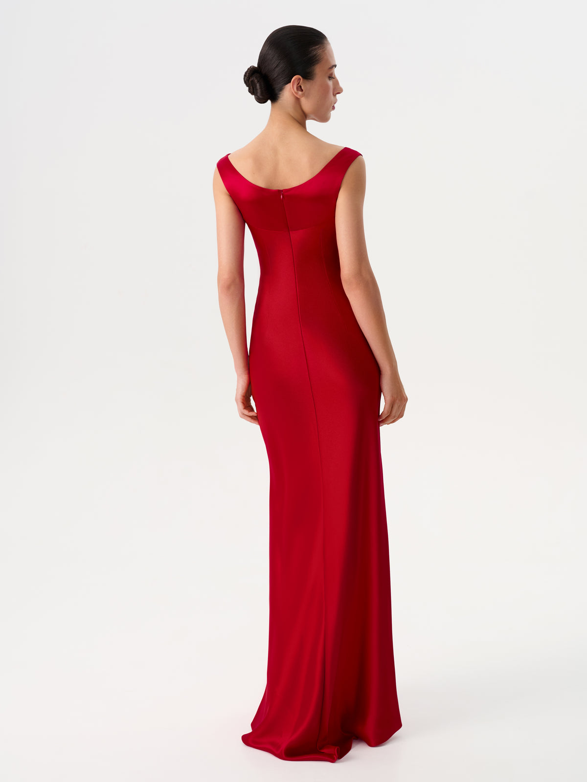 Printed satin draped maxi dress
