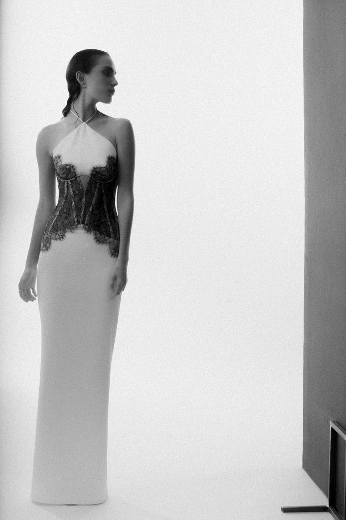 Satin and lace corset maxi dress – Rasario