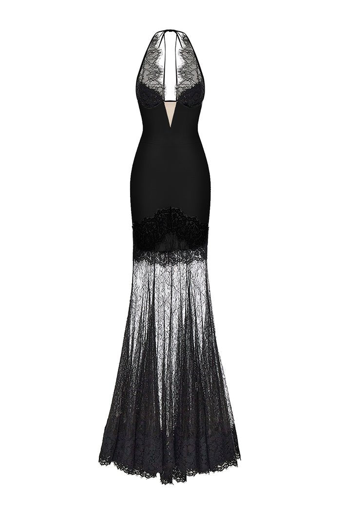 satin and lace maxi dress – Color: Black – RASARIO Online Boutique 34 (FR) / Black on elegance with an sewing pattern Size:6-1/4''(160mm) Long Sleeve Dress Shirts