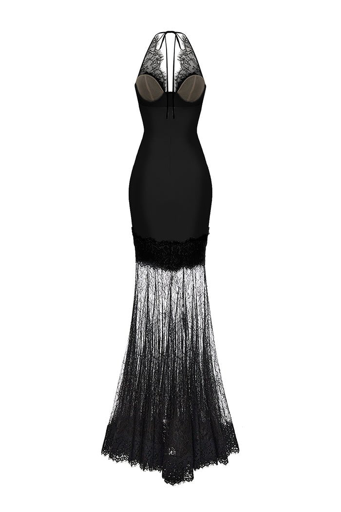 Satin and lace maxi dress – Rasario