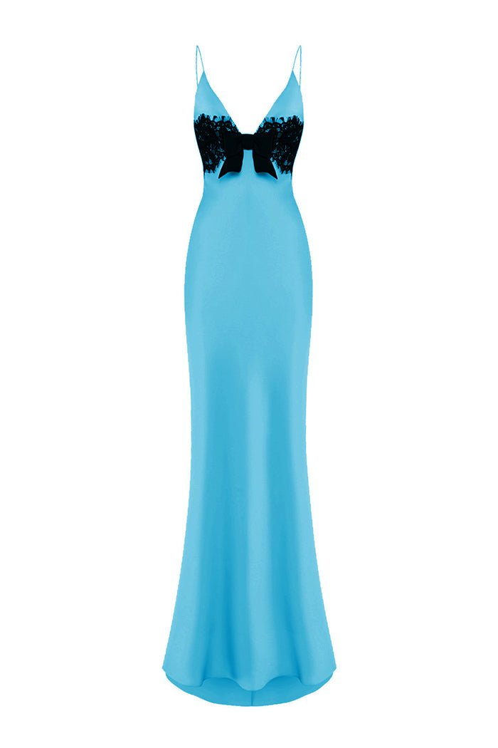 turquoise satin maxi dress and lace with a bow – Color: Turquoise/Black – RASARIO Online Boutique 40 (FR) / Turquoise/Black This maxi features a Size:1G DARING DIVA Plus Size Long Flare Sleeve Dress