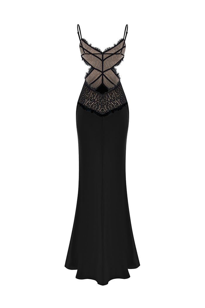 Satin and lace maxi dress with cutouts – Rasario