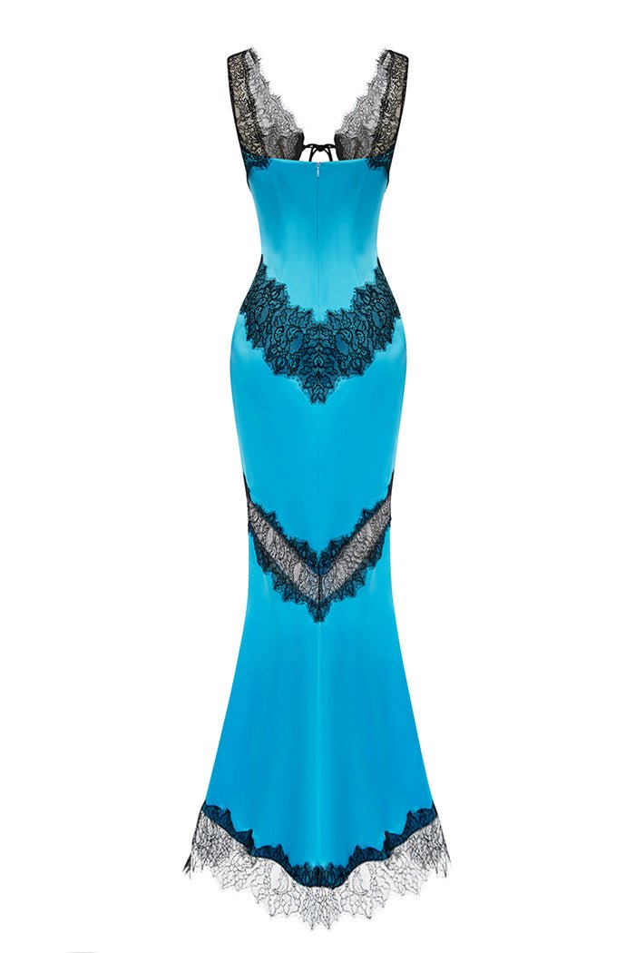 Satin and lace maxi dress with cutouts – Rasario
