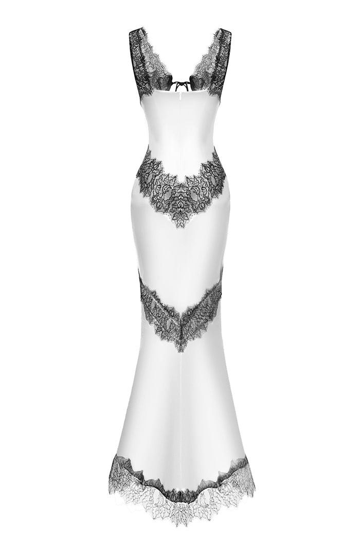 Satin and lace maxi dress with cutouts – Rasario