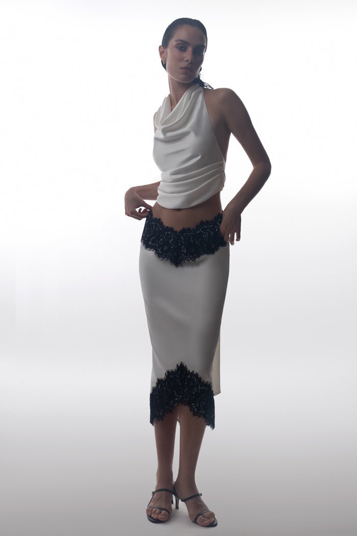 Satin and lace midi skirt – Rasario