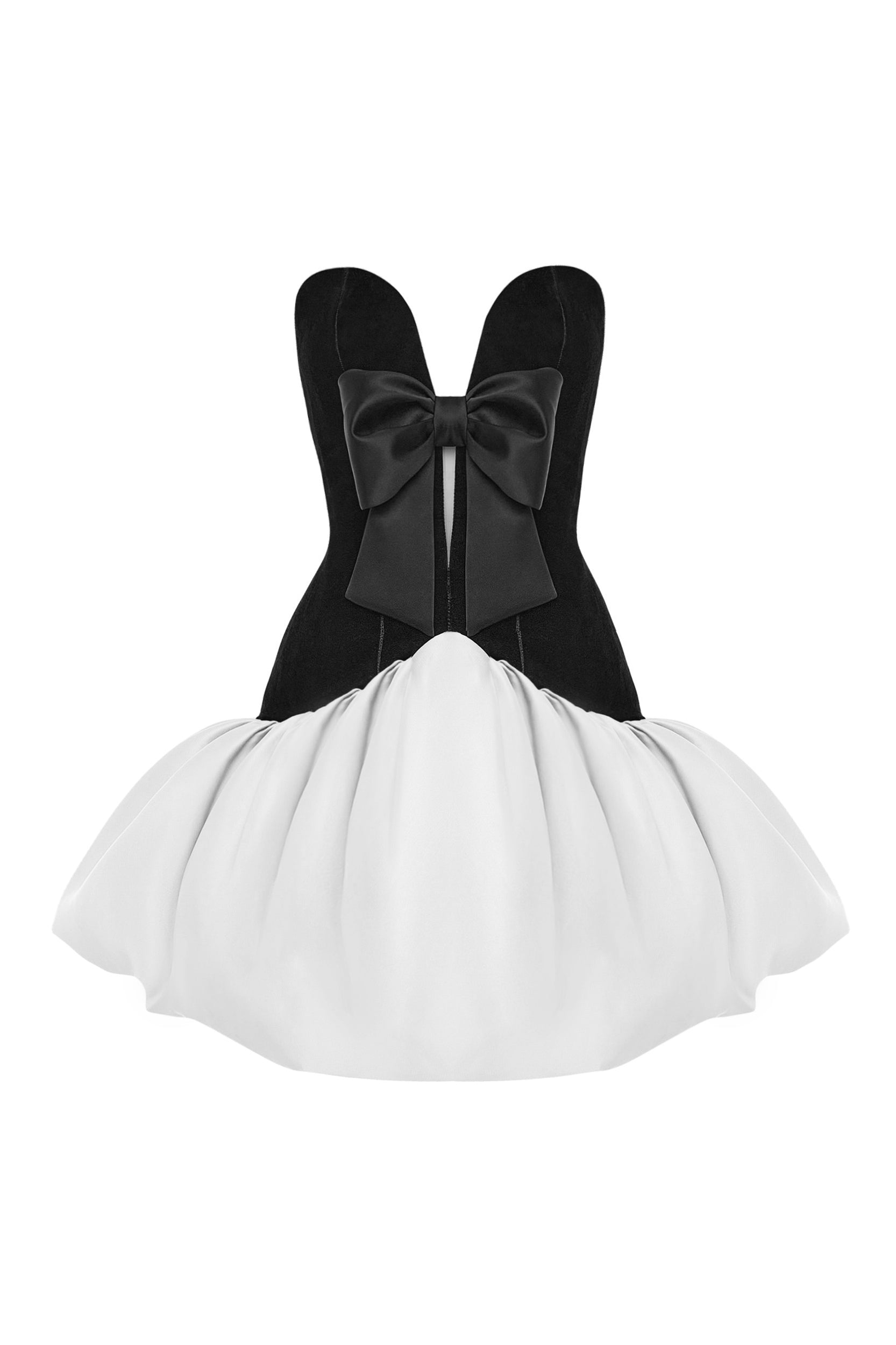 Satin and velvet corset mini dress with voluminous skirt – Color: Black/White – RASARIO Online Boutique 44 (FR) / Black/White