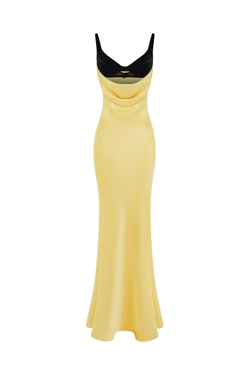 Satin and velvet draped maxi dress