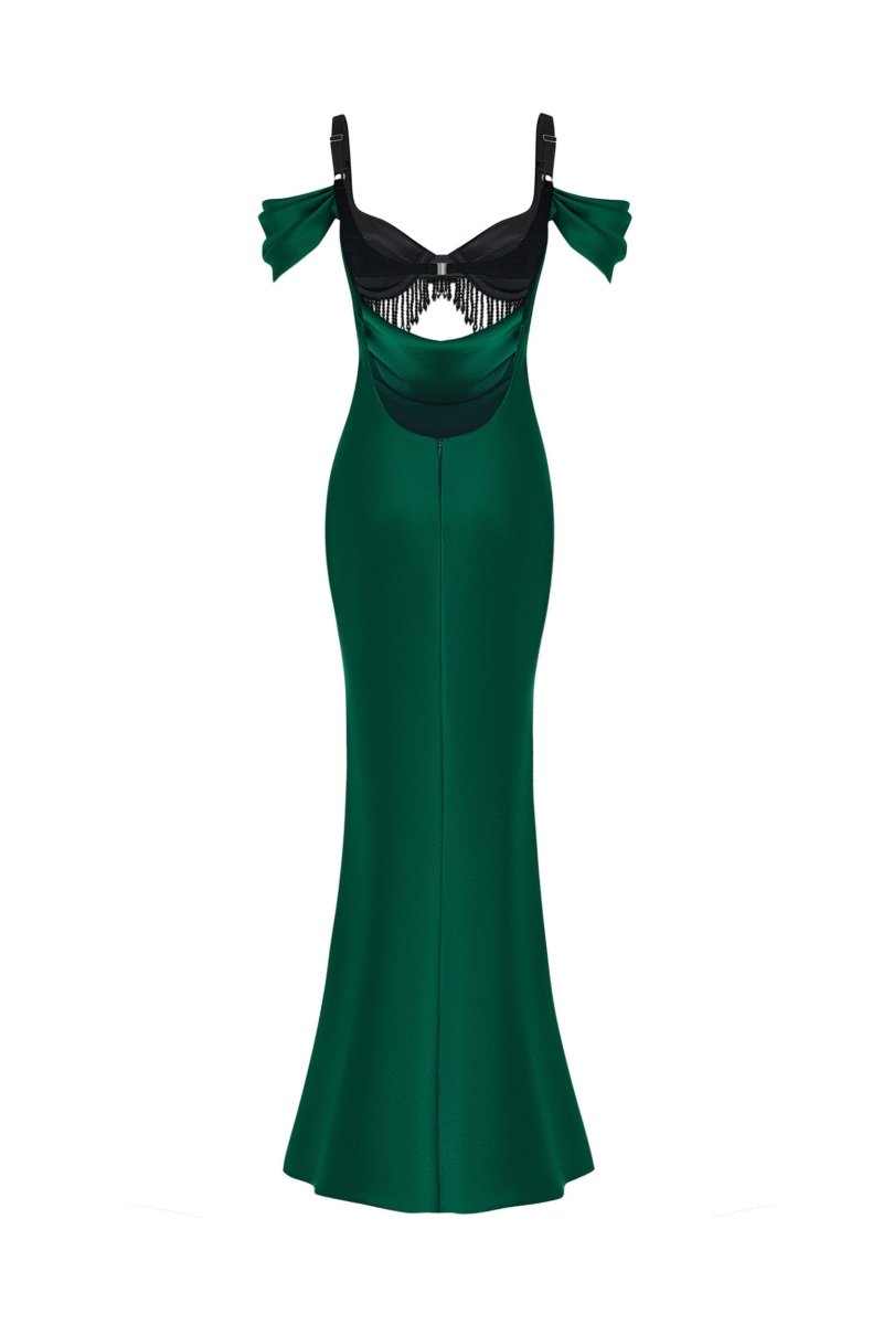 Satin and velvet fringed midi dress – Rasario