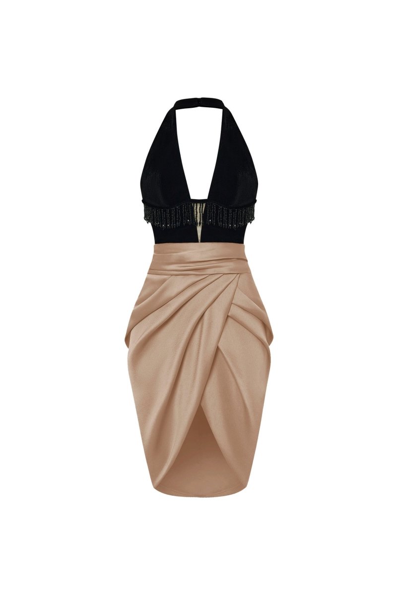 Satin and velvet fringed mini dress – Rasario