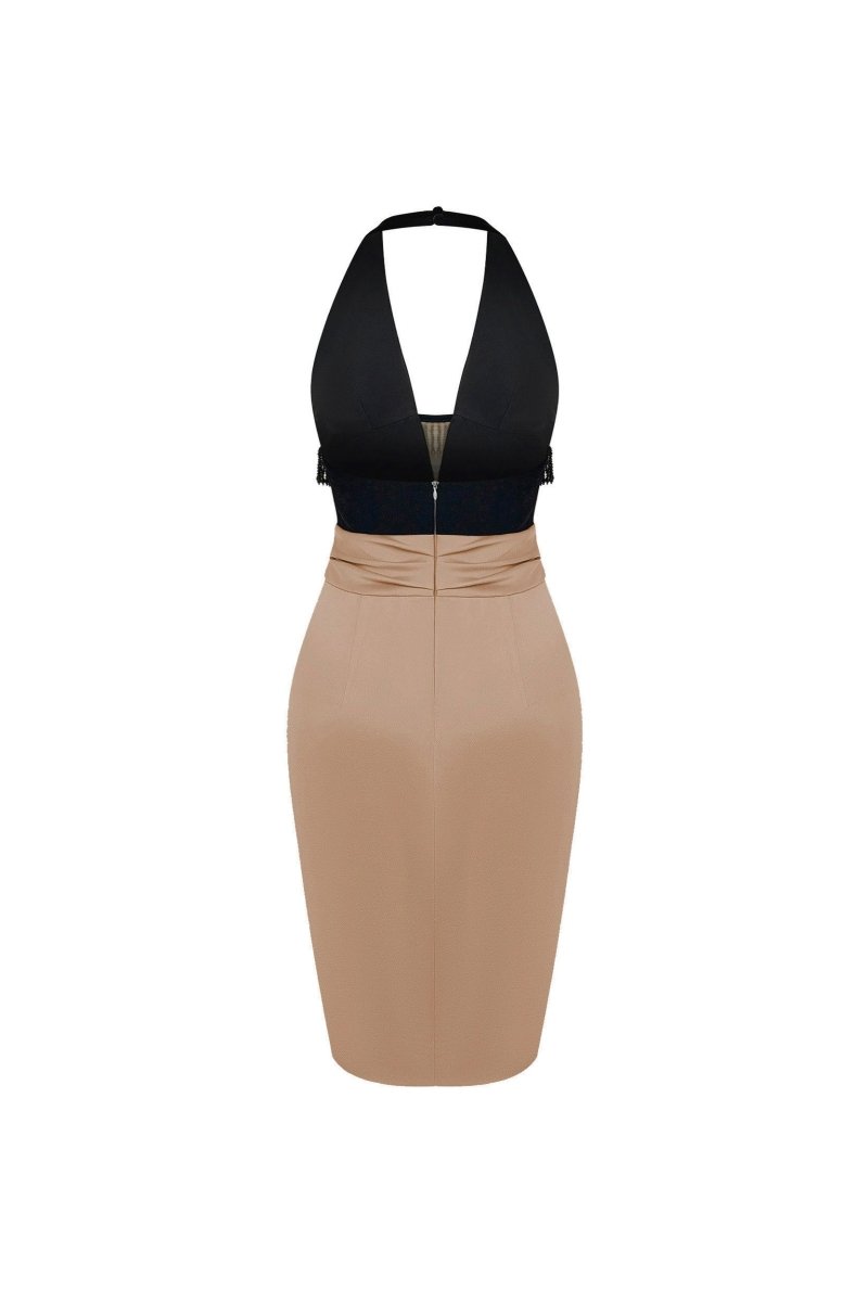 Satin and velvet fringed mini dress – Rasario