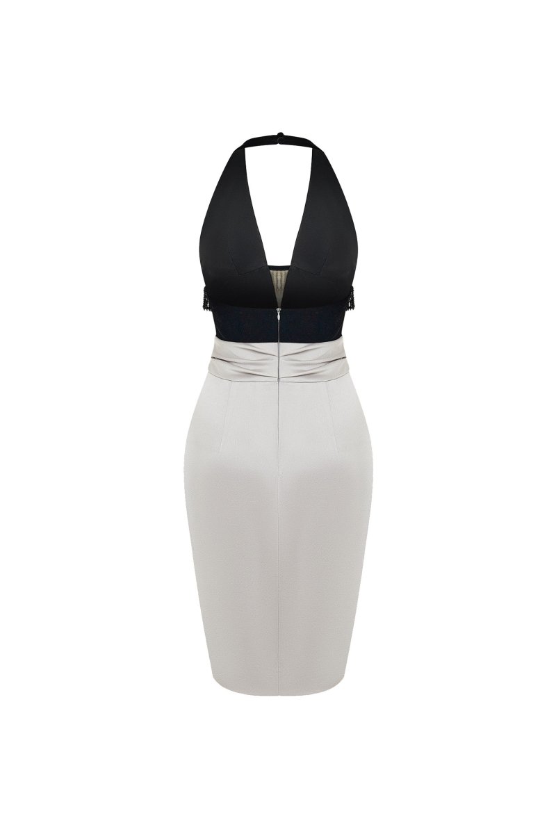 Satin and velvet fringed mini dress – Rasario