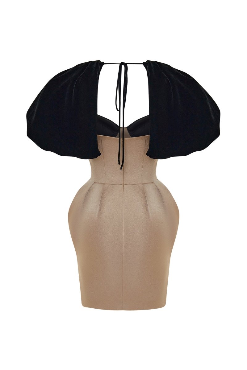 Satin and velvet fringed mini dress with voluminous sleeves – Rasario