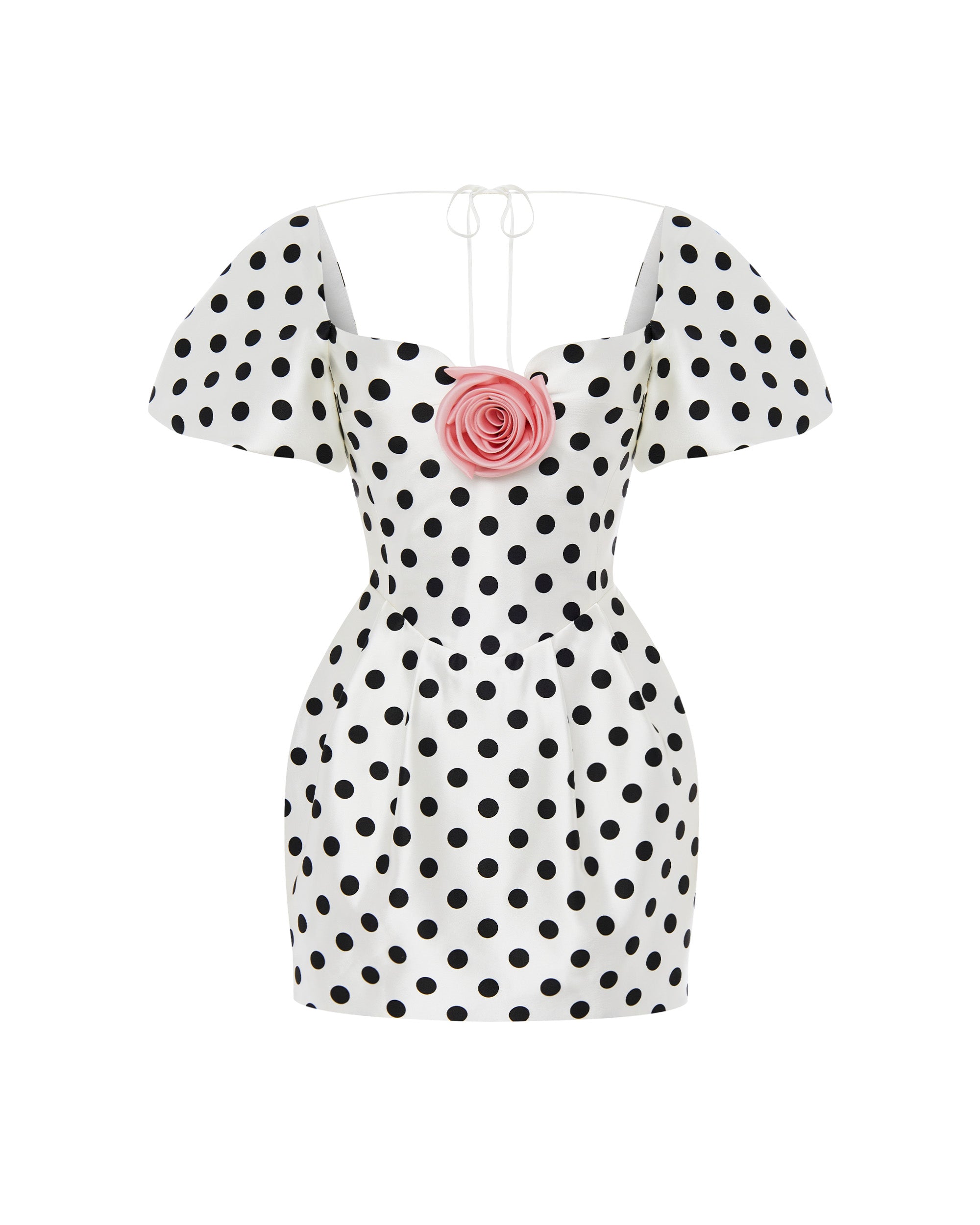 Satin corset mini dress with a chiffon flower – Color: Black/White – RASARIO Online Boutique 36 (FR) / Black/White