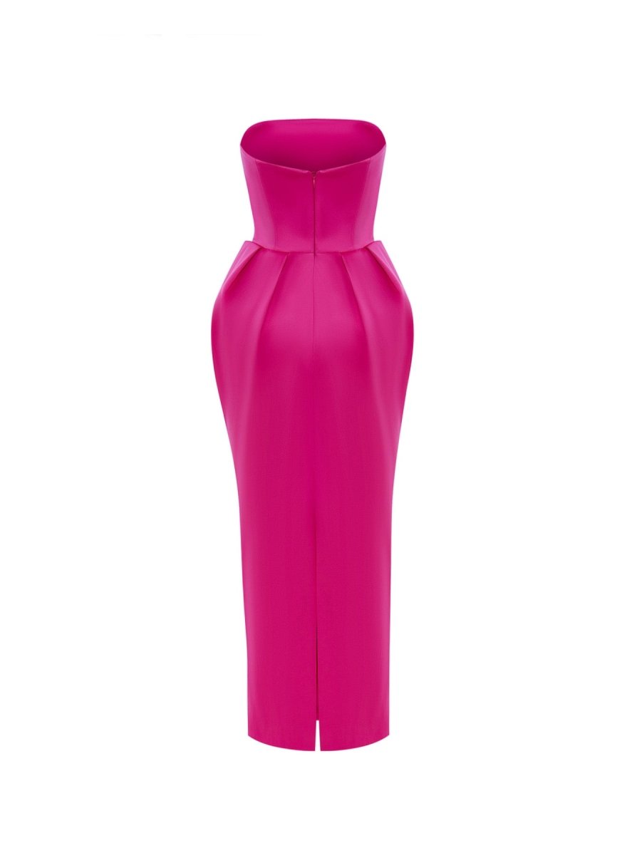 Satin long midi dress with voluminous skirt – Rasario