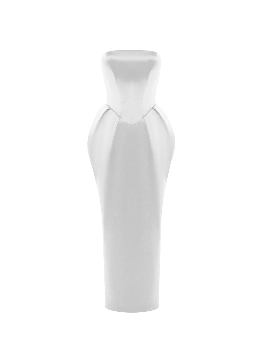 Satin long midi dress with voluminous skirt – Rasario