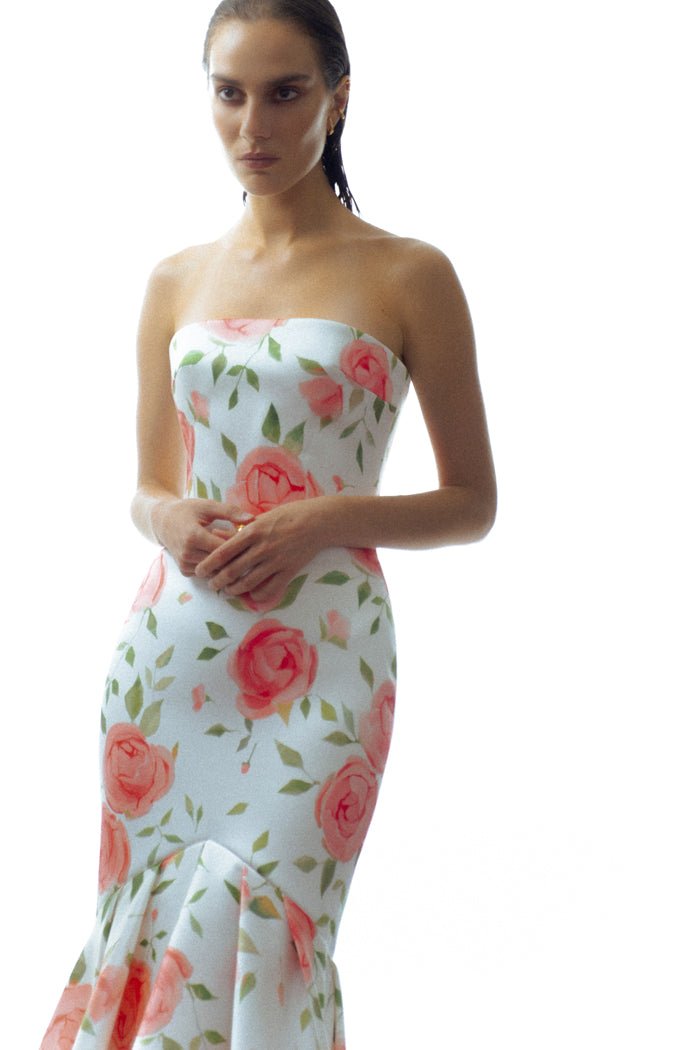 Satin maxi dress with ruffled skirt – Rasario