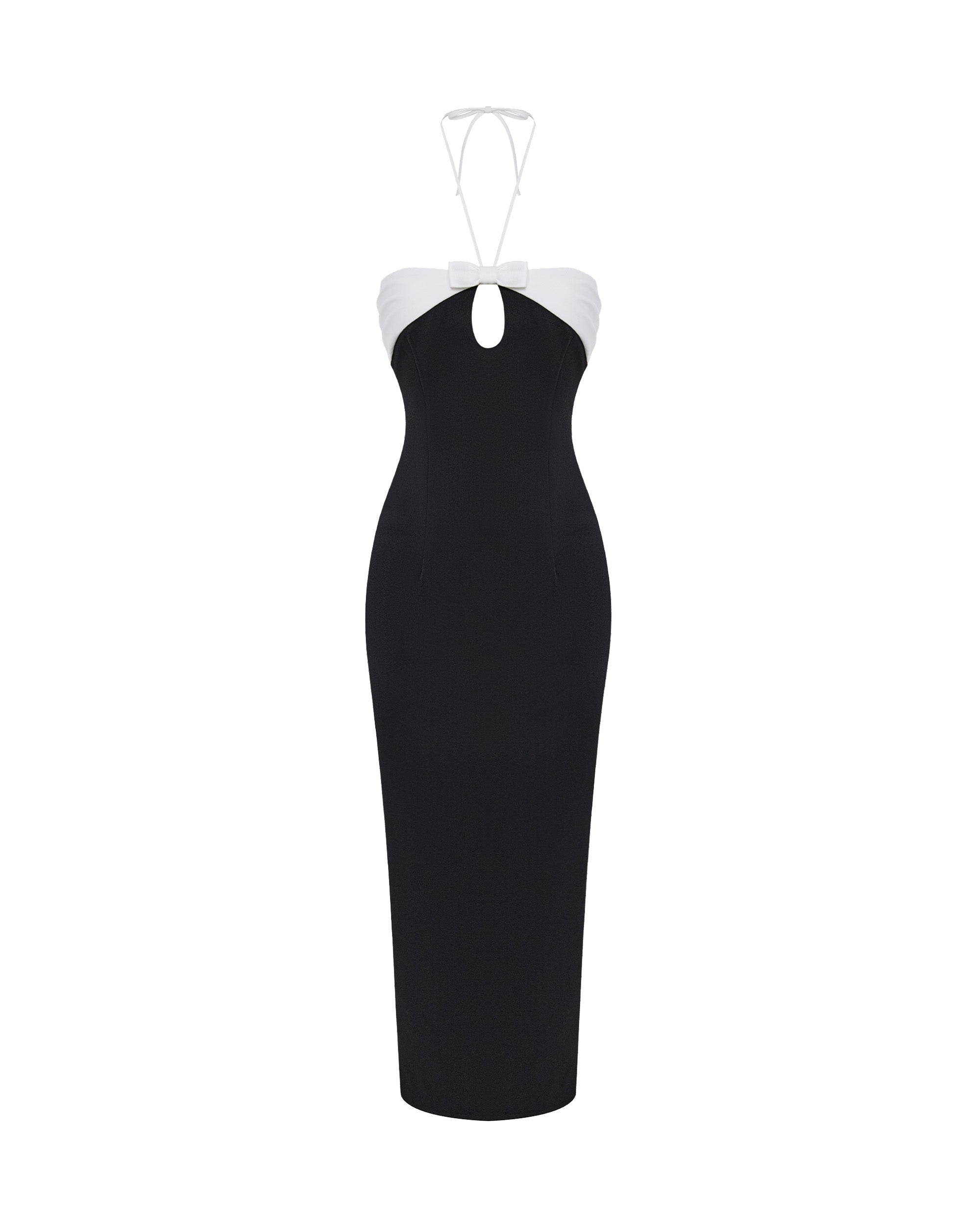 Satin midi dress with a cutout – Color: Black/White – RASARIO Online Boutique 44 (FR) / Black/White