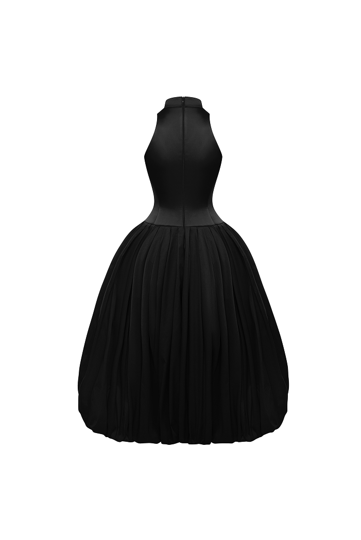 Satin midi dress with a voluminous taffeta skirt – Rasario