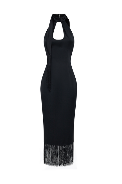 midi tassel dress Wren Green Sequin Midi Dress with Beaded Tassels Frock and Frill