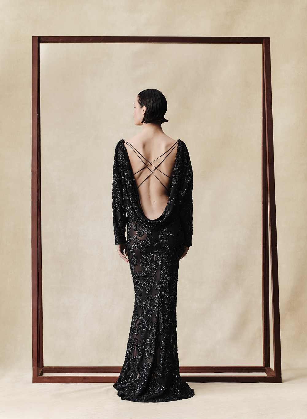 Sequin chiffon maxi dress with batwing sleeves – Rasario