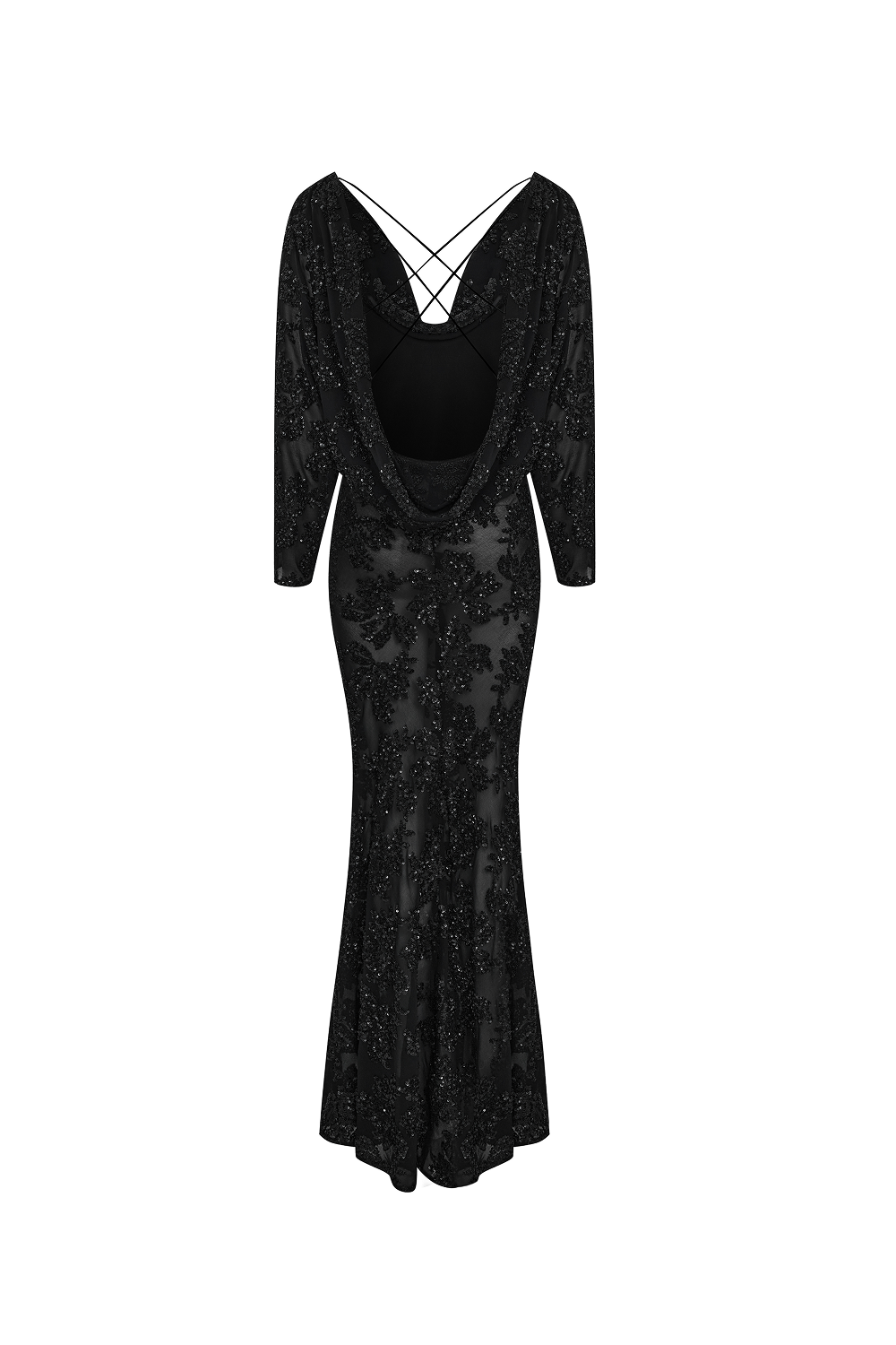 Sequin chiffon maxi dress with batwing sleeves – Rasario