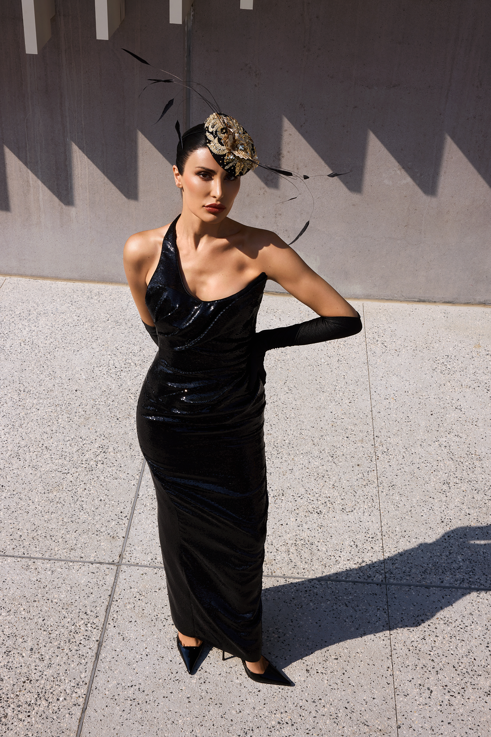 Sequin corset draped maxi dress – Rasario