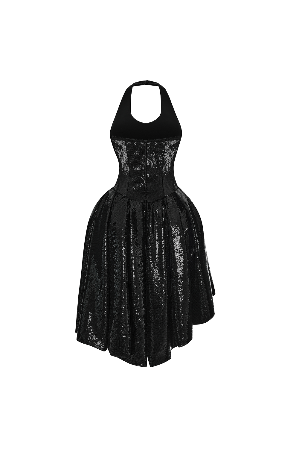 Sequin midi dress with asymmetric voluminous skirt – Rasario