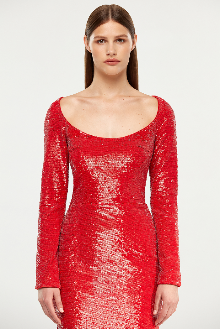 Sequined long midi dress with a side slit – Rasario