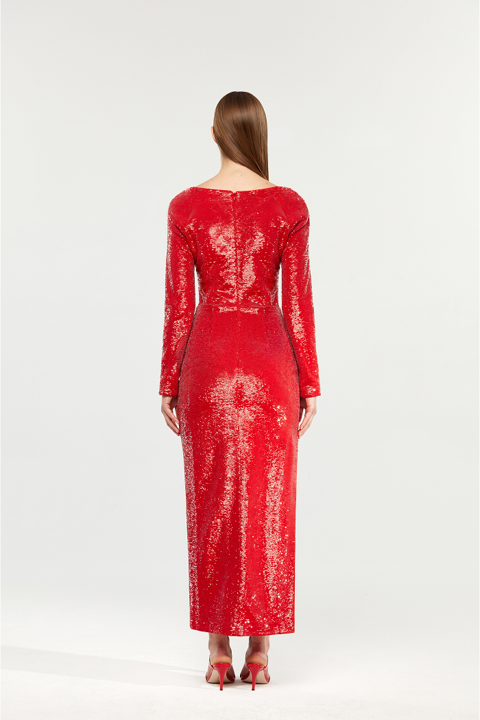 Sequined long midi dress with a side slit – Rasario
