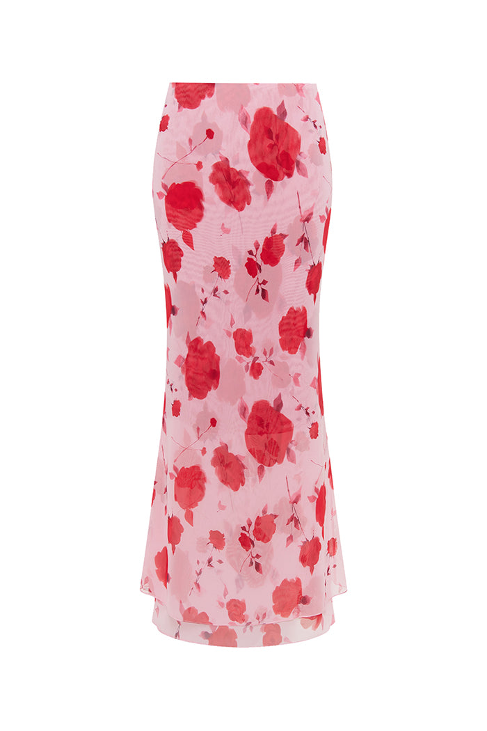 Two-layered printed chiffon maxi skirt – Rasario