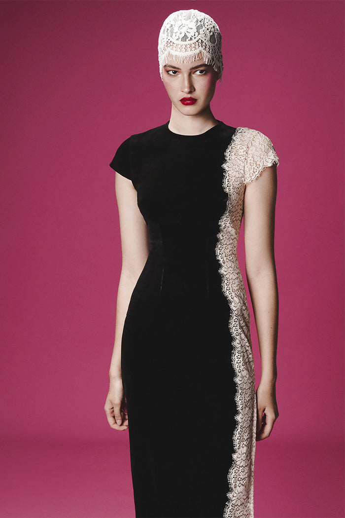 Velvet and lace midi dress with a side slit – Rasario