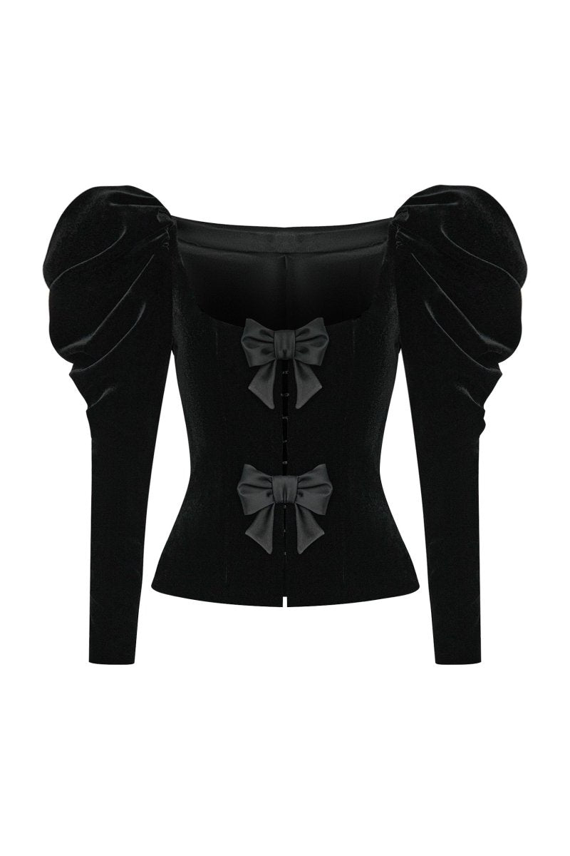 Velvet blazer with voluminous sleeves and cutouts – Rasario