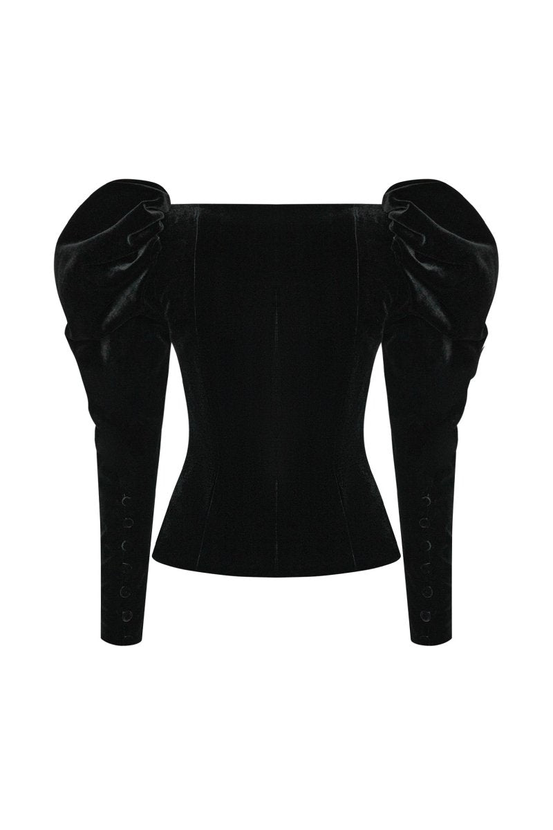 Velvet blazer with voluminous sleeves and cutouts – Rasario