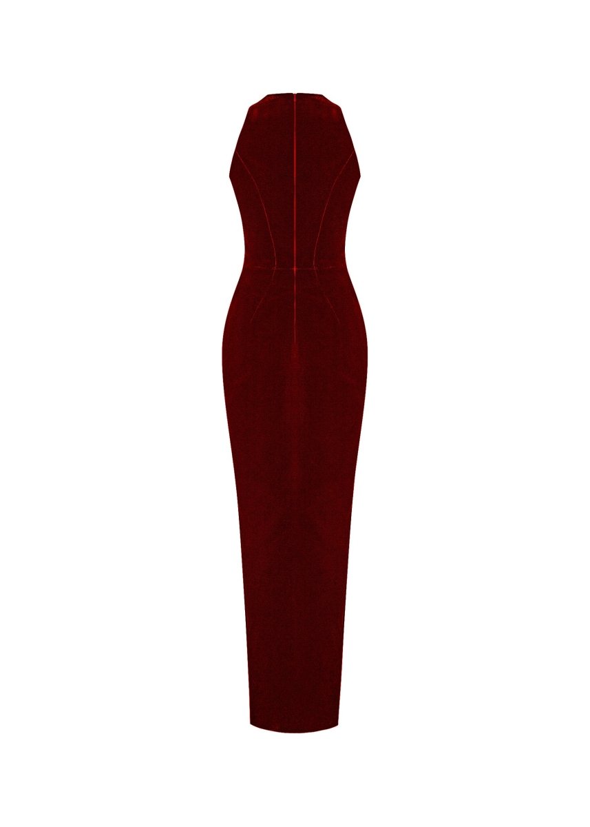 Velvet draped midi dress with a side slit – Rasario