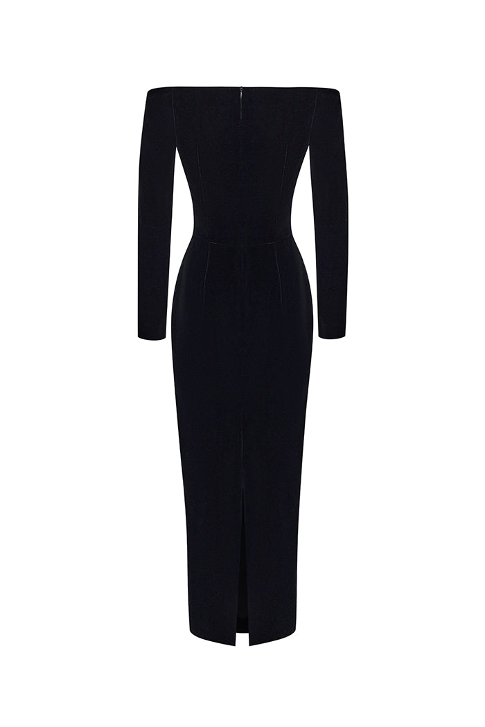 Velvet midi dress with chiffon red flowers – Rasario