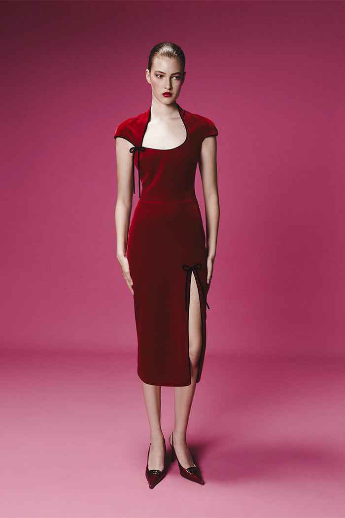 Velvet midi dress with ties – Rasario