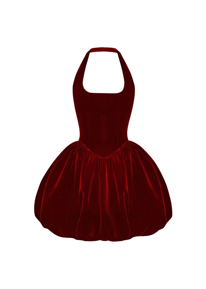 Velvet mini dress with voluminous skirt – Color: Burgundy – RASARIO Online Boutique 44 (FR) / Burgundy