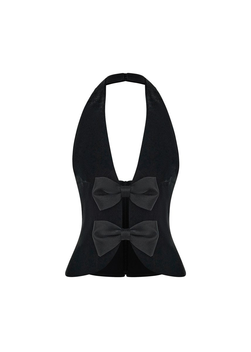 Velvet top with satin bows and cutouts – Rasario
