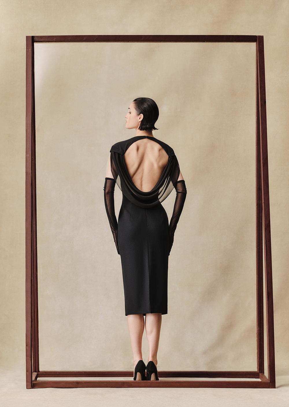 Viscose and silk midi dress with cowl back – Rasario